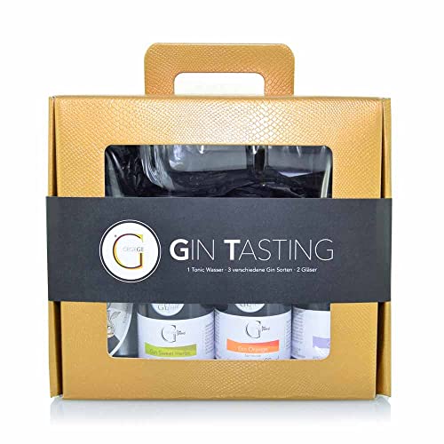 GeGeGe GIN TASTING Geschenk-Set · 3 Gin-Sorten, 1 Tonic Water & Gin Glas · Hochwertiges Gin Tasting Set & Gin Geschenkset mit Gin Glas im Goldkoffer GeGeGe GIN TASTING Geschenk-Set · 3 Gin-Sorten, 1 Tonic Water & Gin Glas · Hochwertiges Gin Tasting Set & Gin Geschenkset mit Gin Glas im Goldkoffer von GEGEGE