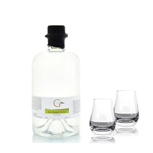 GeGeGe Premium Gin Geschenkset mit Gläser · Gin Männer Geschenk · Gin & 2 Gin Gläser · Gin Geschenk mit Gin Geschmack SWEET HERBS 500ml · Pur oder als Gin Tonic (Gin Sweet Herbs & 2 Gläser) von GEGEGE