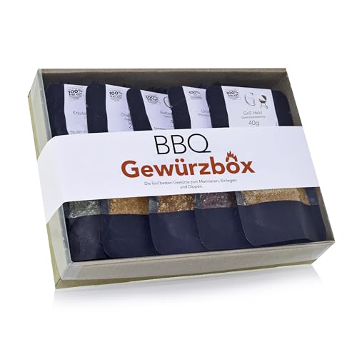 Grill-Box Geschenk-Set für Frauen & Männer - Die Genial Genießen BBQ GEWÜRZBOX mit fünf exklusiven BBQ-Gewürze zum Verschenken oder Selbergenießen - für Einladungen, Vatertag, Geburtstag Grill-Box Geschenk-Set für Frauen & Männer - Die Genial Genießen BBQ GEWÜRZBOX mit fünf exklusiven BBQ-Gewürze zum Verschenken oder Selbergenießen - für Einladungen, Vatertag, Geburtstag von GEGEGE