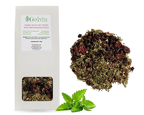 GELVIU Belebender Yerba Mate Tee mit Minze - Luxus-Geschenkbox mit gesundheitsbewusstem, entgiftenden Tee, angereichert mit Bio-Früchten - Einzigartiger Geschmack, Diuretikum, Appetitzügle von GELVIU