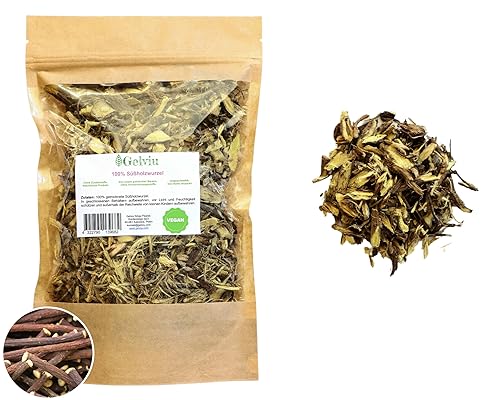 GELVIU Getrocknete Süßholzwurzel Tee, Süssholzwurzel Geschnitten, Süssholz Tee 100% Natürlich Süßholzwurzeltee Natürlicher Verdauungshelfer, Ideal für Aromatische Tees von GELVIU