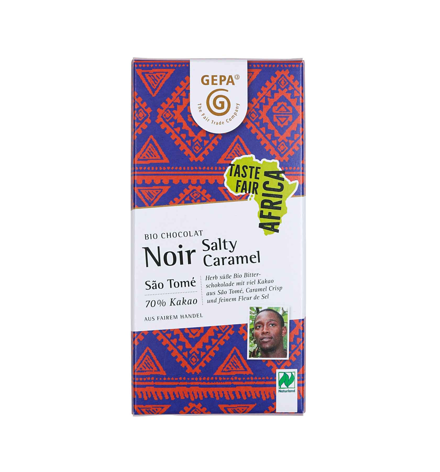 Bio Bitterschokolade Noir Salty Caramel Bio Bitterschokolade Noir Salty Caramel von GEPA