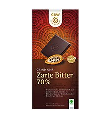 GEPA Bio Grand Noir Zarte Bitter 70% Kakao Flach-Tafel-Schokolade 1 Karton (10 x 100g) von GEPA