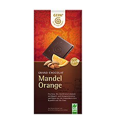 GEPA Grand Chocolat Mandel Orange - Zartbitterschokolade - 1 Karton ( 10 x 100g ) von GEPA