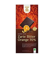 GEPA Bio Grand Noir Zarte Bitter Orange 70% Kakao Flach-Tafel-Schokolade 1 Karton (10 x 100g) von GEPA