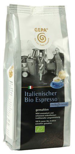 GEPA italienischer Bio Espresso entkoffeiniert Siebträgermahlung GEPA italienischer Bio Espresso entkoffeiniert Siebträgermahlung von GEPA