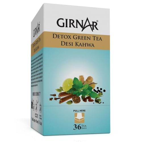 Girnar Detox Green Desi Kahwa (grüner Tee) – 36 Teebeutel (2 Stück) von GIRNAR