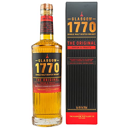 1770 Glasgow I The Original I Single Malt Scotch I 500 ml I 46% Vol. I In Ex-Bourbon Fässern gereift I Cremig - süße Vanillearomen I Noten von Ananas & Pfirsich von 1770 Glasgow