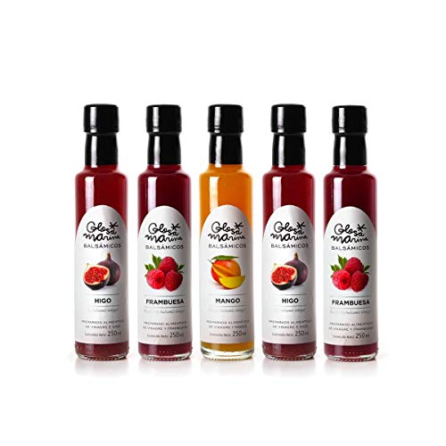 GLOSA MARINA 5er Gourmet Paket *MANGO, FEIGE, HIMBEERE* Crema Balsámica de Mango, Higo, Frambuesa - Balsamico Gourmet Essig Creme (5 x 250ml) von GLOSA MARINA