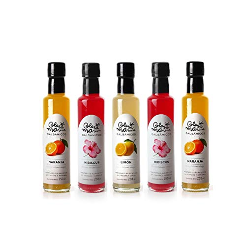 GLOSA MARINA 5er Gourmet Paket *ZITRONE, ORANGE, HIBISKUS* Crema Balsámica de Limon, Naranja, Hibiscus - Balsamico Gourmet Essig Creme (5 x 250ml) von GLOSA MARINA