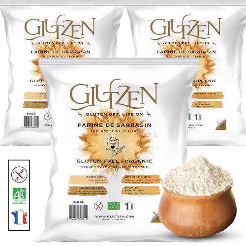 Bio-buchweizenmehl GLUTZEN. Ideal für glutenfreies Brot, Pizzateig, glutenfreie Nudeln, Pfannkuchen, Kekse, Muffins. Zöliakie-Betroffene, niedriger GI, Keto, vegan, allergenfrei. (3x500g) von GLUTZEN