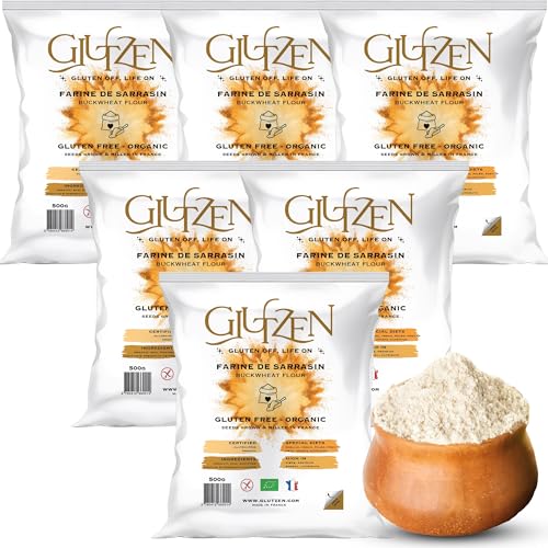 Bio-buchweizenmehl GLUTZEN. Ideal für glutenfreies Brot, Pizzateig, glutenfreie Nudeln, Pfannkuchen, Kekse, Muffins. Zöliakie-Betroffene, niedriger GI, Keto, vegan, allergenfrei. (6x500g) von GLUTZEN