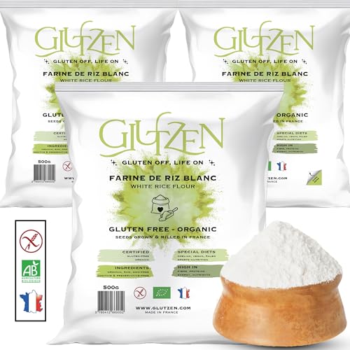 Bio-reisweissmehl GLUTZEN. Ideal für glutenfreies Brot, Pizzateig, glutenfreie Nudeln, Pfannkuchen, Kekse, Muffins. Zöliakie-Betroffene, vegan, allergenfrei, Sportler & proteinreich ernähren. (3x500g) von GLUTZEN