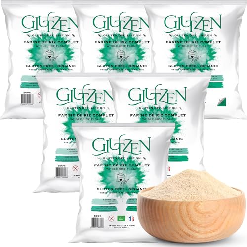 Bio-vollreismehl GLUTZEN. Ideal für glutenfreies Brot, Pizzateig, glutenfreie Nudeln, Pfannkuchen, Kekse, Muffins. Zöliakie-Betroffene, vegan, allergenfrei, Sportler & proteinreich ernähren. (6x500g) von GLUTZEN