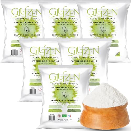 Bio-reisweissmehl GLUTZEN. Ideal für glutenfreies Brot, Pizzateig, glutenfreie Nudeln, Pfannkuchen, Kekse, Muffins. Zöliakie-Betroffene, vegan, allergenfrei, Sportler & proteinreich ernähren. (6x500g) von GLUTZEN