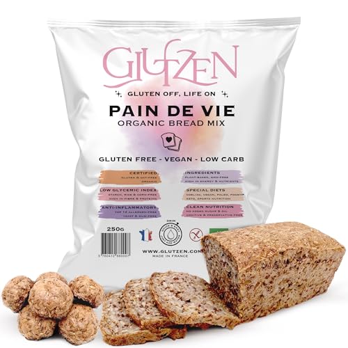 Glutenfreie Bio-Brotmischung GLUTZEN. Ohne Brotmaschine. Low Carb Brot, stärkefrei und hefefrei. Zöliakie, niedriger GI, Keto, vegan, allergenfrei. Gesundes, nahrhaftes Brot, in 3 Min fertig. (1x250g) von GLUTZEN