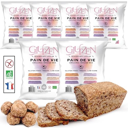 Glutenfreie Bio-Brotmischung GLUTZEN. Ohne Brotmaschine. Low Carb Brot, stärkefrei und hefefrei. Zöliakie, niedriger GI, Keto, vegan, allergenfrei. Gesundes, nahrhaftes Brot, in 3 Min fertig. (6x500g) von GLUTZEN