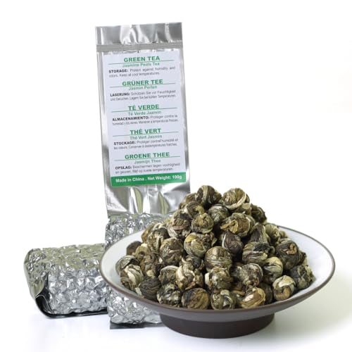 GOARTEA 100g / 3.5oz Supreme Jasmine Pearls Tea Jasmine Tea Loose Leaf Jasmine Green Tea Grüner Jasmin Tee Dragon Pearl Tea von GOARTEA