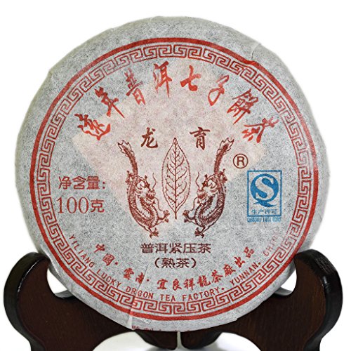 Puerh Tea - Ripe Pu erh Tee Cake 100g / 3.5oz 2007-2010 Year Aged Lucky Dragon - Pu erh Tea Puer Tea Pu'er Tea - Yunnan Pu-erh Tee - Chinese Tea Ripe Small Cake von GOARTEA