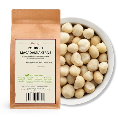 Kamelur 1kg Macadamianüsse natur - ganze Macadamia Nüsse ohne Schale der Klasse 1L – Macadamia-Nüsse roh und ungesalzen von Kamelur