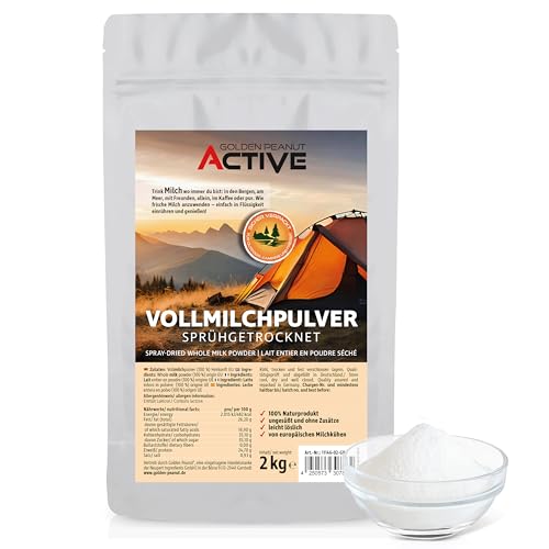 GOLDEN PEANUT ACTIVE Vollmilchpulver sprühgetrocknet 2 kg Instant Trockenmilch Pulver Camping Reise von GOLDEN PEANUT