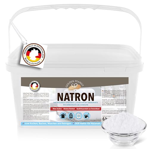 GOLDEN PEANUT Natron Pulver 6 kg, Premium Natriumhydrogencarbonat, Backsoda, Backpulver, Wasch-Soda, hochreine Lebensmittelqualität aus Deutschland von GOLDEN PEANUT