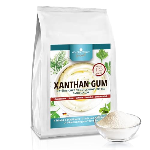 GOLDEN PEANUT Xanthan Gum Pulver 1 kg - Verdickungsmittel stabilisiert, bindend, kalorienarm und glutenfrei, ideal für Eisherstellung von GOLDEN PEANUT