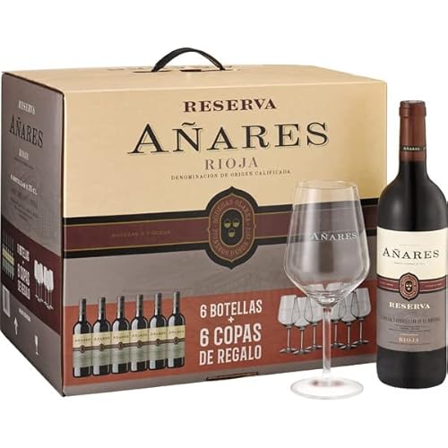 Añares Rotwein Reserve DOCa Rioja Box 6 Flaschen 75 cl + 6 Gläser Geschenk von GOOD4YOU