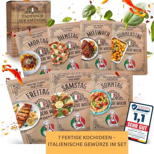 GOURMET CLUB - Gewürzbox Italienische Spezialitäten mit 7 Gewürzmischungen inkl. Rezepten – Perfekt für Fisch, Pasta, Steak – Vatertagsgeschenk für Papa – Geschenk Vatertag - Geschenke für Männer von GOURMET CLUB