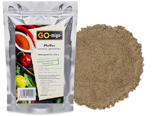 0,25kg Pfeffer Schwarz gemahlen Pulver premium Qualität Universalgewürz 250g von GOmigo