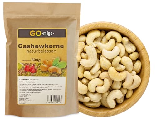 0,5kg Cashewkerne ganz frisch unbehandelt Cashewnüsse Cashew Cashews hohe Qualität von GOmigo
