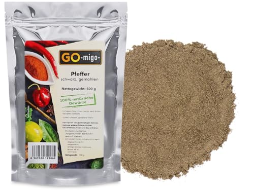 0,5kg Pfeffer Schwarz gemahlen Pulver premium Qualität Universalgewürz 500g von GOmigo