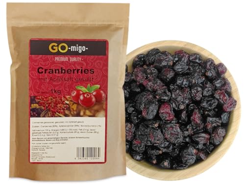 1kg Cranberries mit Apfelsaft gesüßt Top Qualität von GOmigo