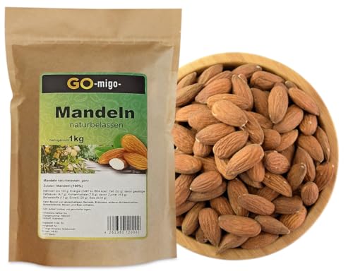 1kg Kalifornische Mandeln naturbelassen Mandelnkerne braun Top & Frisch von GOmigo