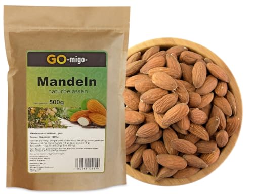 500g Kalifornische Mandeln naturbelassen Mandelnkerne braun Top & Frisch von GOmigo