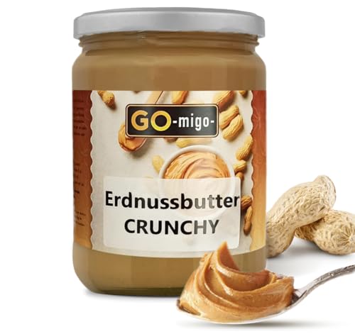 Erdnussbutter Crunchy 900g ungezuckert ohne Zusätze, Peanut Butter Top Qualität von GOmigo