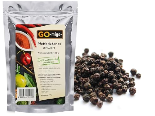 Pfeffer Körner schwarz Pfefferkörner ganz 100g Top Qualität von GOmigo