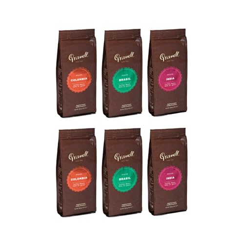 Cafés Granell - Origins Tasting Pack | Kaffeebohnen 100% Arabica Kaffee - 2 x Brasilien, 2 x Kolumbien, 2 x Indien | 6 x 250 g von GRANELL CAFES-1940
