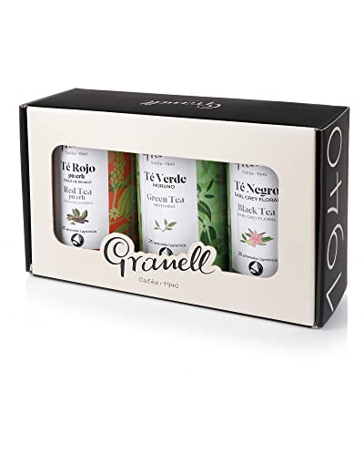 Granell Cafés · 1940 - Geschenkpackung 3 Teesorten [ Roter Tee, Grüner Tee und Schwarzer Tee] | Geschenk für Teeliebhaber mit 25 100% natürlichen Teepyramiden pro Dose von Granell Cafés · 1940