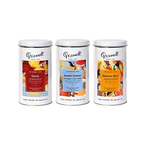 Granell - Mediterranean Blends - Kaffee Geschenkset 3er Pack | 100% Arabica Kaffee Gemahlen: Buenos Días, Spanish Summer und Siesta Kaffee - Probierset für Kaffeeliebhaber - 3 x 250 g Granell - Mediterranean Blends - Kaffee Geschenkset 3er Pack | 100% Arabica Kaffee Gemahlen: Buenos Días, Spanish Summer und Siesta Kaffee - Probierset für Kaffeeliebhaber - 3 x 250 g von GRANELL CAFES-1940