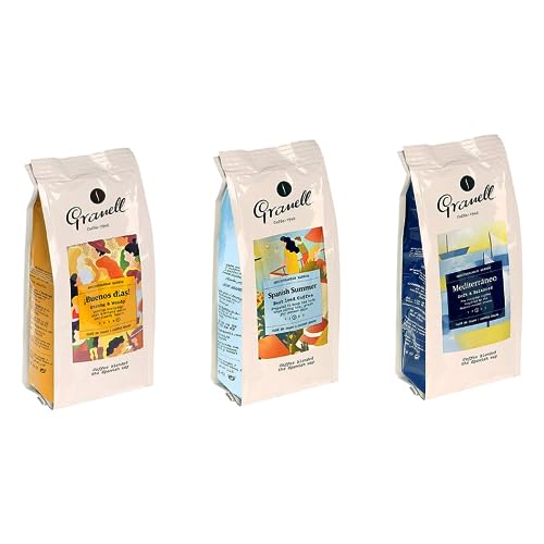 Granell - Mediterranean Blends - Kaffee Geschenkset 3er Pack | 100% Arabica Kaffee: Buenos Días, Spanish Summer und Mediterráneo Kaffee - Kaffeebohnen Probierset für Kaffeeliebhaber - 3 x 200 g Granell - Mediterranean Blends - Kaffee Geschenkset 3er Pack | 100% Arabica Kaffee: Buenos Días, Spanish Summer und Mediterráneo Kaffee - Kaffeebohnen Probierset für Kaffeeliebhaber - 3 x 200 g von GRANELL CAFES-1940