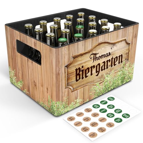 GRAVURZEILE Bierkasten-Banderole - Biergarten - Personalisiert mit Name - Geschenkidee für Männer zum Vatertag & Geburtstag - Inkl. 24 Flaschendeckel-Aufkleber - Passend für 20er Bierkasten von GRAVURZEILE