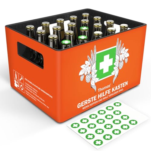 GRAVURZEILE Bierkasten-Banderole - Gerste Hilfe - Personalisiert mit Name - Geschenkidee für Männer zum Vatertag & Geburtstag - Inkl. 24 Flaschendeckel-Aufkleber - Passend für 20er Bierkasten GRAVURZEILE Bierkasten-Banderole - Gerste Hilfe - Personalisiert mit Name - Geschenkidee für Männer zum Vatertag & Geburtstag - Inkl. 24 Flaschendeckel-Aufkleber - Passend für 20er Bierkasten von GRAVURZEILE