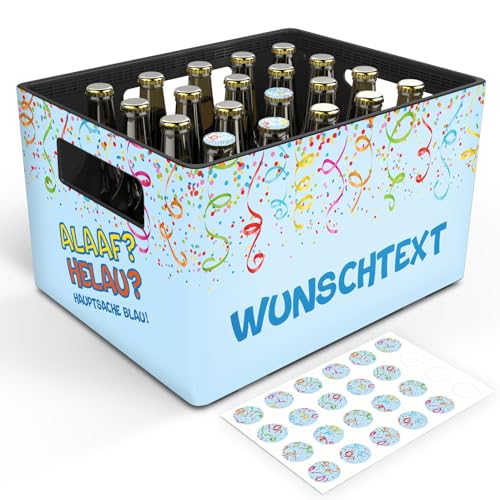 GRAVURZEILE Bierkasten-Banderole - Karneval - Personalisiert mit Name - Geschenkidee für Männer zum Vatertag & Geburtstag - Inkl. 24 Flaschendeckel-Aufkleber - Passend für 20er Bierkasten von GRAVURZEILE