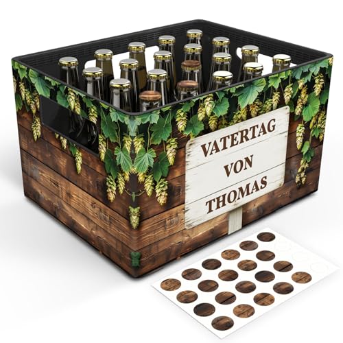 GRAVURZEILE Bierkasten-Banderole - Vatertag - Personalisiert mit Name - Geschenkidee für Männer zum Vatertag & Geburtstag - Inkl. 24 Flaschendeckel-Aufkleber - Passend für 20er Bierkasten von GRAVURZEILE