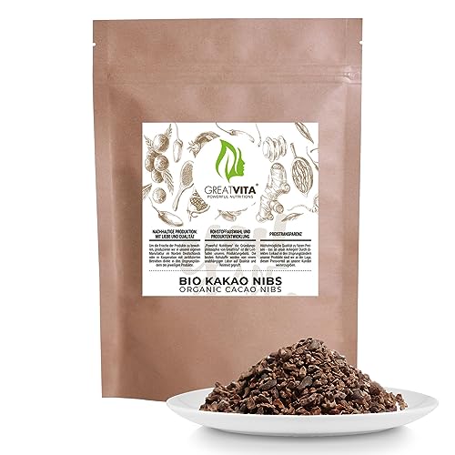Bio Kakaonibs, 400g, Rohkost Kakao Nibs ideal als Topping, Naturprodukt ohne Zusätze aus Peru/GreatVita von GREAT VITA