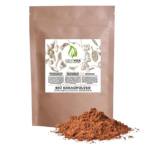 Bio Kakaopulver 1600g / Organic Cacao Powder | Premium Qualität ohne Zusätze | rohes Pulver mit vollmundig intensivem Kakaogeschmack | GreatVita von GREAT VITA