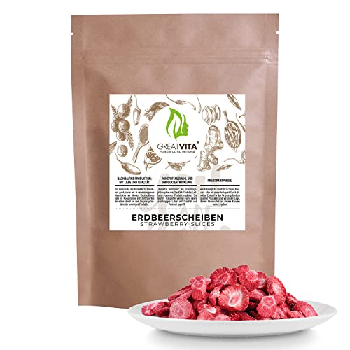 Erdbeeren gefriergetrocknet XXL Packung/Gefriergetrocknete Erdbeerscheiben - 250 Gramm | Premium Qualität/ohne Zuckerzusatz / 100% Vollfrucht - Erdbeerchips/GreatVita von GREAT VITA