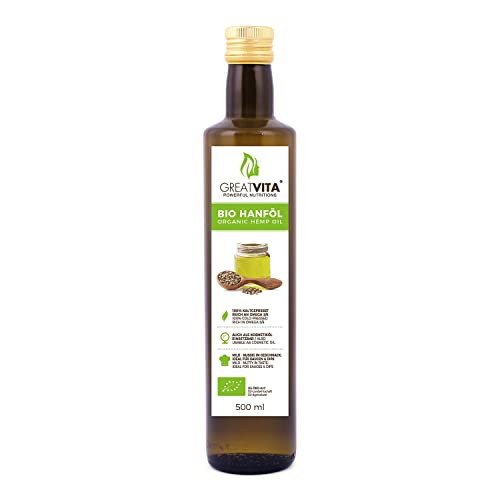 GreatVita Bio Hanföl, 100% rein & kaltgepresst, 500ml Hanfsamenöl hoher Anteil an Omega 3 & 6 Fettsäuren von GREAT VITA
