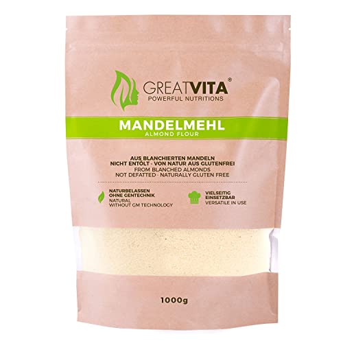 GreatVita Mandelmehl, 3x 1000g | naturbelassen & blanchiert | feines Mehl aus gemahlenen Mandeln - ideal für Low-Carb Küche, Backen & Panieren | reich an Proteinen & Ballaststoffen, vegan GreatVita Mandelmehl, 3x 1000g | naturbelassen & blanchiert | feines Mehl aus gemahlenen Mandeln - ideal für Low-Carb Küche, Backen & Panieren | reich an Proteinen & Ballaststoffen, vegan von GREAT VITA